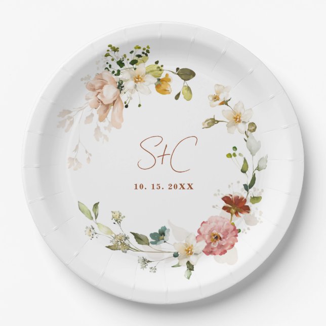 Plato De Papel Jardín floral de flores silvestres boho rústico ch (Anverso)