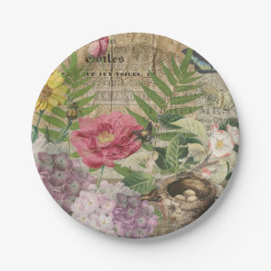 Plato De Papel Jardín Floral Nido de Pájaro Arte Mariposa Flor
