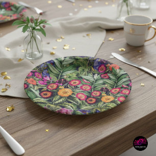 Plato De Papel Jardín Floral Rosa Isla