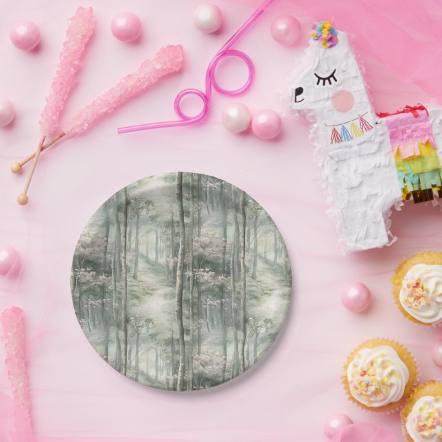 Plato De Papel Jardín floral rosado encantado (Fiesta)