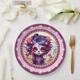 Plato De Papel Jardín Gótico Bonito Calavera de Azúcar