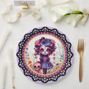 Plato De Papel Jardín Gótico Lindo Azúcar Cráneo