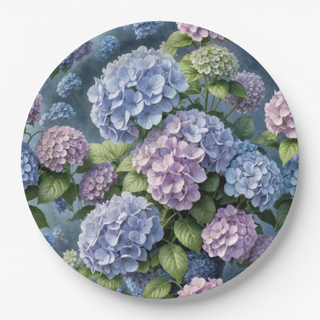 Plato De Papel Jardín Hydrangea de Verano (Anverso)