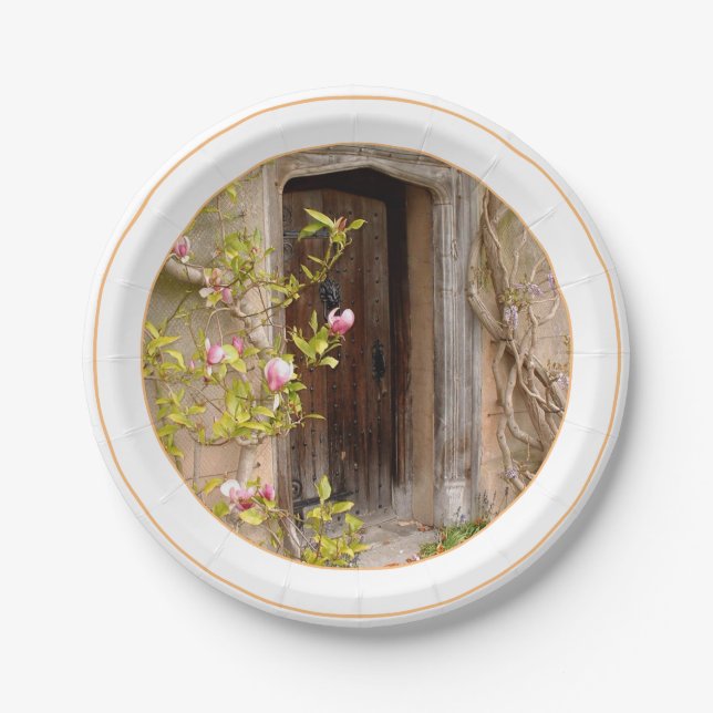 Plato De Papel Jardín Magnolida y puerta secreta a tierra mágica (Anverso)