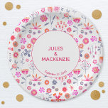 Plato De Papel Jardín moderno de flores rosadas Boho<br><div class="desc">El jardín es luminoso y está decorado con flores de acuarela modernas de color rosa y naranja,  con un fondo blanco. Bonito y vibrante con un ambiente bohemio fresco. Coordinación de placas de papel de bonito con texto que se puede alterar para que se adapte a tu celebración.</div>