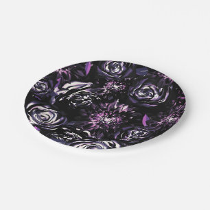 Plato De Papel Jardín Oscuro Flores Moradas Encantadoras Glam Bod