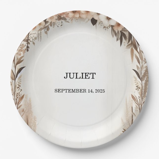 Plato De Papel Jardín Primavera Wood Boho Rústica Bridal Shower (Anverso)