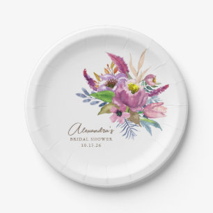 Plato De Papel Jardín Púrpura Floral Minimalista Ducha Personaliz