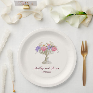 Plato De Papel Jardín Romántico de Toscana Urna con Flores Boda