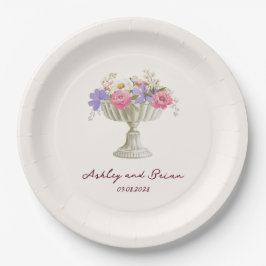 Plato De Papel Jardín Romántico de Toscana Urna con Flores Boda