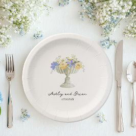 Plato De Papel Jardín Romántico de Toscana Urna con Flores Boda