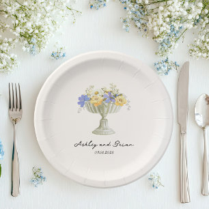Plato De Papel Jardín Romántico de Toscana Urna con Flores Boda
