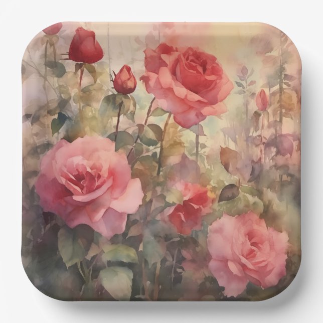 Plato De Papel Jardín Rosa (Anverso)