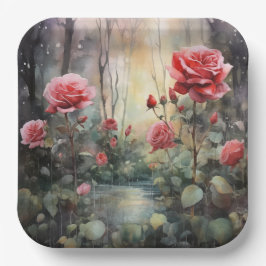 Plato De Papel Jardín Rosa