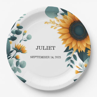 Plato De Papel Jardín rústico Vegetación Sunflower Ducha de novia