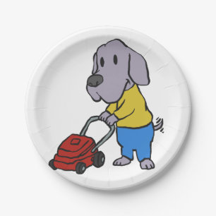Plato De Papel Jardinero de perro con cortadora de césped elegi