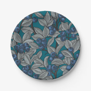 Plato De Papel Jardines de arándanos azules y grises