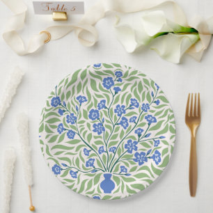 Plato De Papel Jarrón de flores azul estilo vintage William Morri