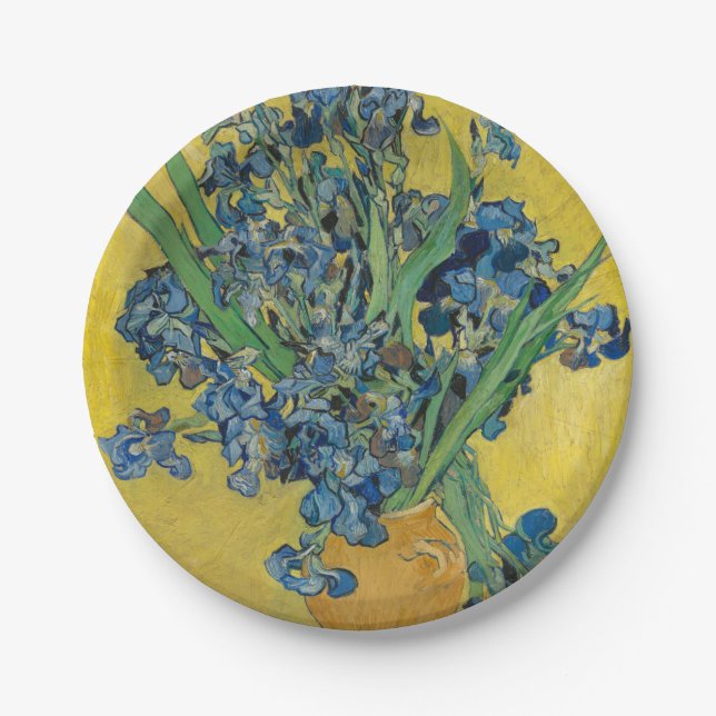 Plato De Papel Jarrón Van Gogh con Iris Clasicismo Impresionista (Anverso)