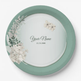 Plato De Papel Jasmine Floral Green Geometric Wedding Party