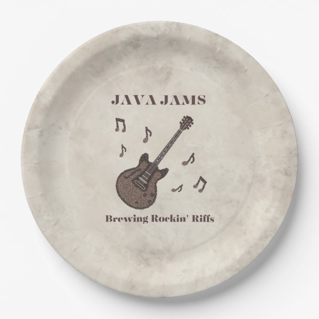 Plato De Papel Java Jams-Brewing Rockin' Riffs-Café-Guitarra- (Anverso)