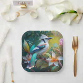 Plato De Papel Jay Crested Verde azulada Winged