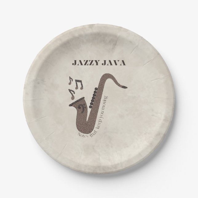 Plato De Papel Jazzy Java-Grãos de Café-Saxofone- (Anverso)