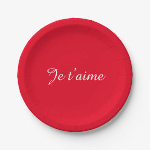 Plato De Papel Je t’aime I Love You Cuate francés Red