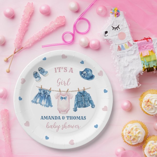 Plato De Papel Jean Chica Baby Shower (Fiesta)