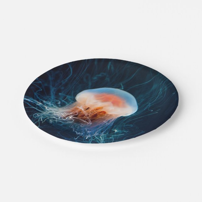 Plato De Papel Jellyfish Subacuático - Brillo oscuro (Angular)