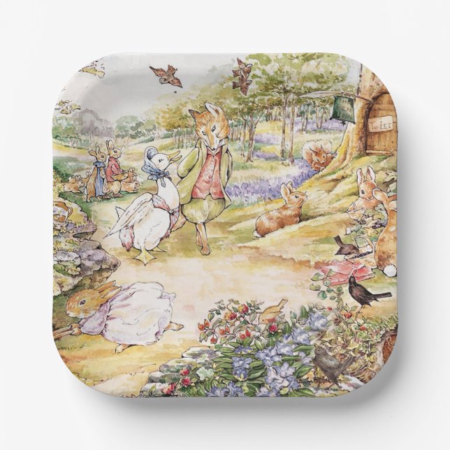 Plato De Papel Jemima Puddle Duck dando un paseo con el señor Fox (Anverso)