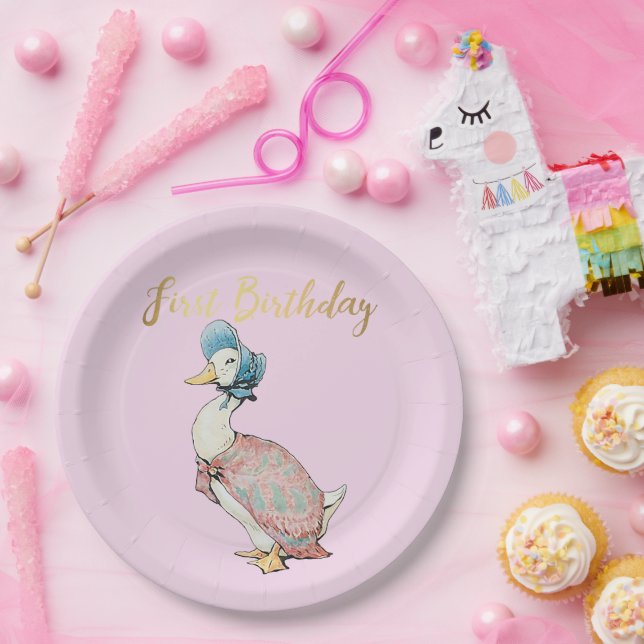 Plato De Papel Jemima Puddle Duck "Primer Cumpleaños" Textos (Fiesta)