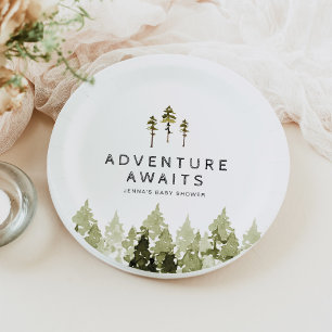 Plato De Papel JENNA Rustic Watercolor Pine Tree Baby Shower