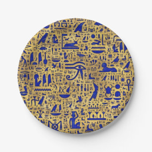 Plato De Papel Jeroglífico egipcio Lapis Lazuli y Gold