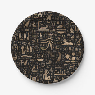 Plato De Papel Jeroglíficos egipcios antiguos - negro y oro
