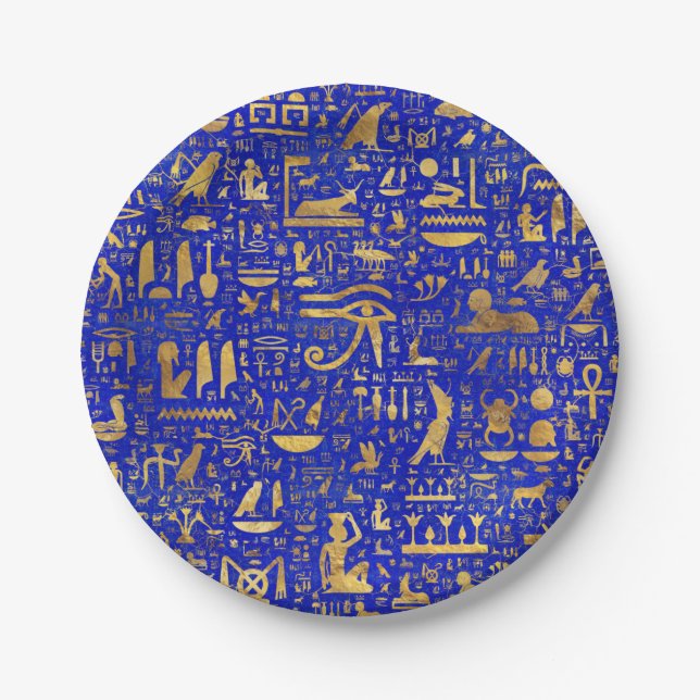 Plato De Papel Jeroglíficos egipcios - Lapis Lazuli y Gold (Anverso)