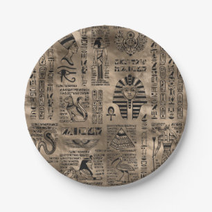 Plato De Papel Jeroglíficos y deidades egipcios - oro de lujo