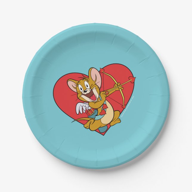 Plato De Papel Jerry Mouse vestido como Valentine Cupido (Anverso)