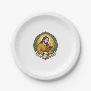 Plato De Papel Jesús Derrotado Fumando Tostadas Quemadas Desayuno