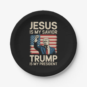 Plato De Papel Jesús Es Mi Salvador Trump Es Mi Presidente 47 EE.