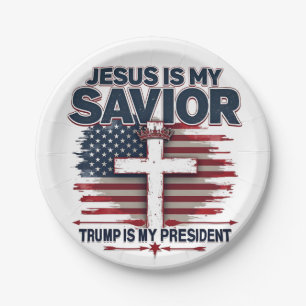 Plato De Papel Jesús es mi salvador Trump es mi presidente gracio