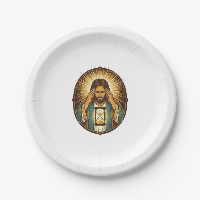 Plato De Papel Jesús Impaciente Cargando Reloj de Arena Internet  (Anverso)