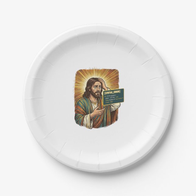 Plato De Papel Jesús llorando Error de sintaxis Programador de co (Anverso)