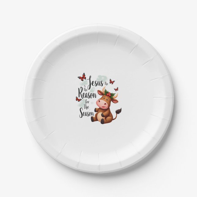 Plato De Papel Jesus Reason for The Season Cow Christmas Christia (Anverso)