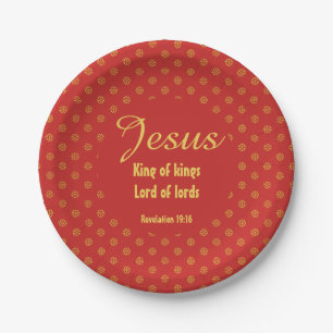 Plato De Papel JESÚS REY DE REYES Navidad Cristiano Rojo Dorado