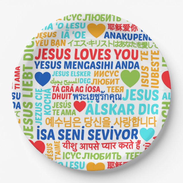 Plato De Papel Jesús Te Ama Los Idiomas (Anverso)