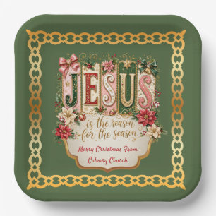 Plato De Papel Jesús Verde es la Razón de la Temporada Cuadrado