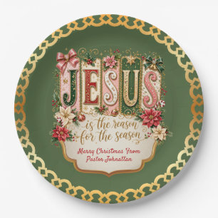 Plato De Papel Jesús verde es la razón de la temporada navideña