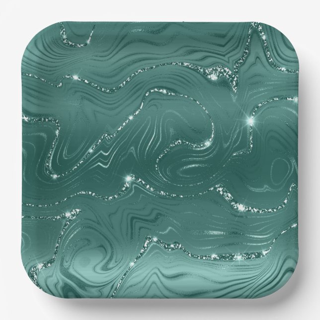 Plato De Papel Jewel Green Emerald Purpurinoso Glitzy (Anverso)