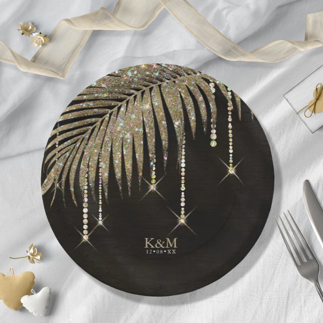 Plato De Papel Jewel Palm Leaf Boda Gold ID830 (Subido por el creador)